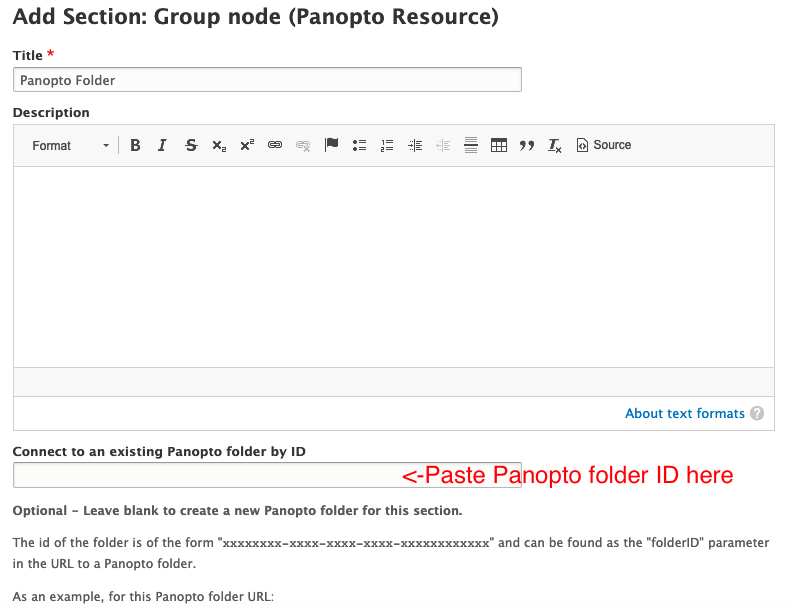 Panopto link to existing folder