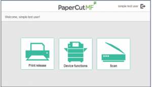 papercut options which include print release, device functions and scan.