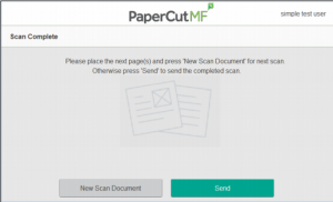 papercut scan complete page, give option to scan additional pages or finish scanning.